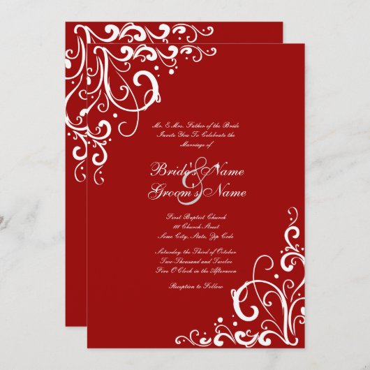 Uitnodiging tot rode en witte bruiloft (Voorkant / Achterkant)