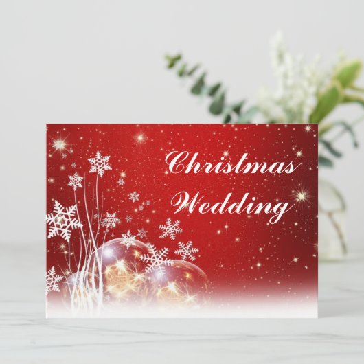 Uitnodiging tot rode en witte kerstbruiloft (Staand voorkant)