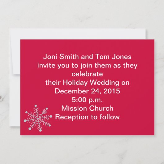 Uitnodiging tot rode en witte kerstbruiloft (Achterkant)