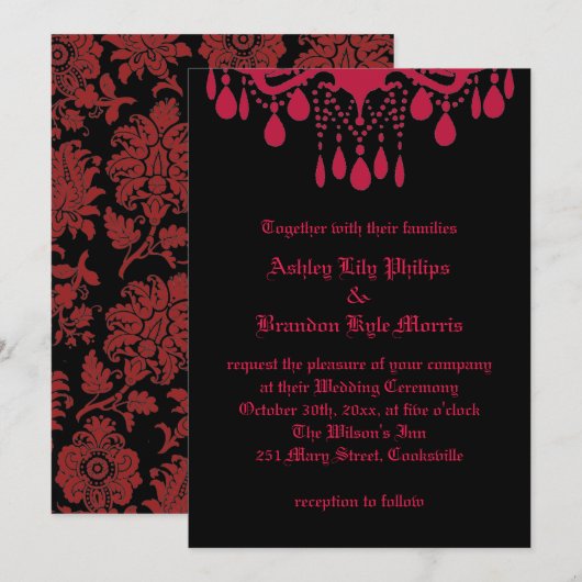 Uitnodiging tot rode gothic Wedding (Voorkant / Achterkant)