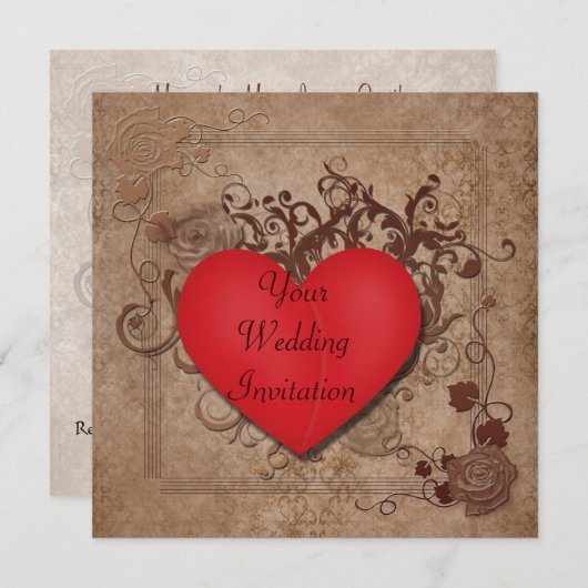 Uitnodiging tot Rode Heart Wedding (Voorkant / Achterkant)