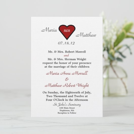 Uitnodiging tot Rode Heart Wedding (Staand voorkant)