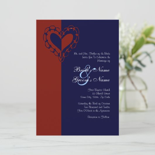 Uitnodiging tot rode, witte en blauwe hartwuwingen (Staand voorkant)