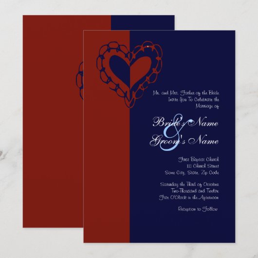 Uitnodiging tot rode, witte en blauwe hartwuwingen (Voorkant / Achterkant)