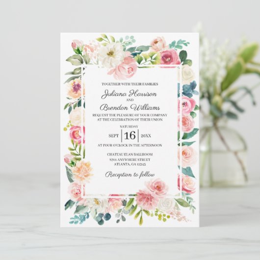 Uitnodiging tot rondtrekken van roze en perziks (Staand voorkant)