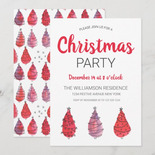 Uitnodiging tot roodrode kerstbomen (Voorkant / Achterkant)