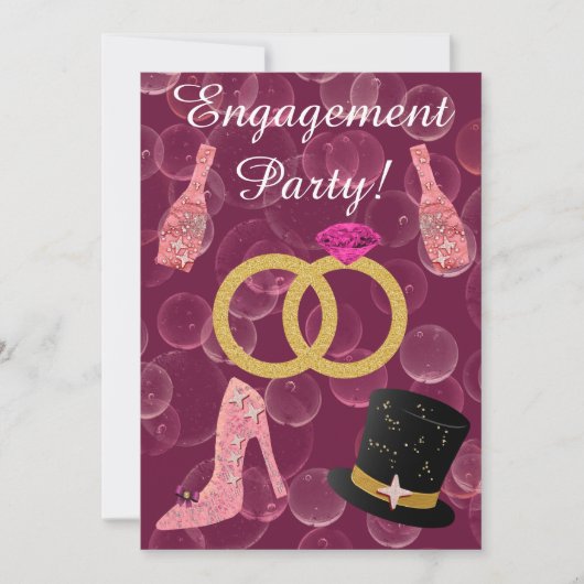 Uitnodiging tot Roos Champagne Engagement Party (Voorkant)