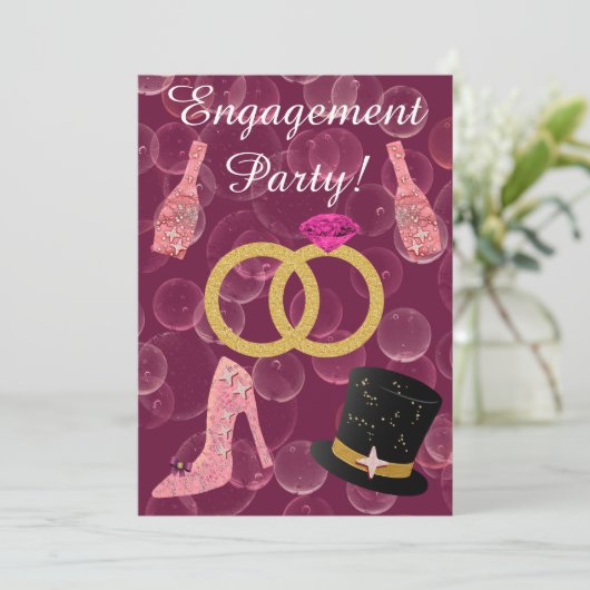Uitnodiging tot Roos Champagne Engagement Party (Staand voorkant)