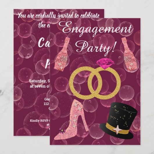 Uitnodiging tot Roos Champagne Engagement Party (Voorkant / Achterkant)