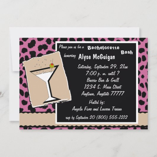 Uitnodiging tot roos- en melkchocolade-leoparparti (Voorkant)