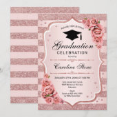 Uitnodiging tot roos Gold Graduation Party (Voorkant / Achterkant)