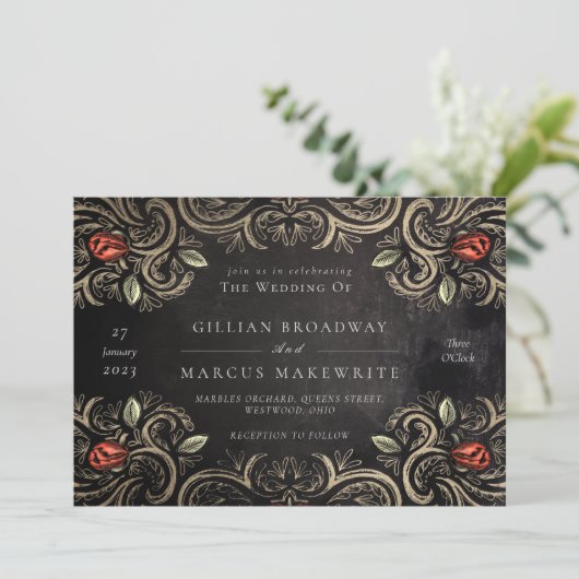 Uitnodiging tot Roos Rustic (Staand voorkant)