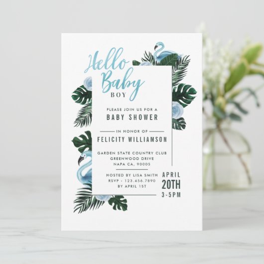 Uitnodiging tot Roos van Tropical Blue Flamingo (Staand voorkant)