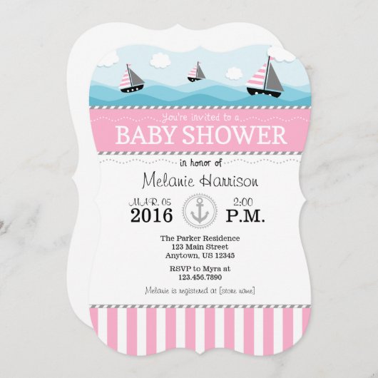 Uitnodiging tot roze blauwe Baby shower (Voorkant / Achterkant)