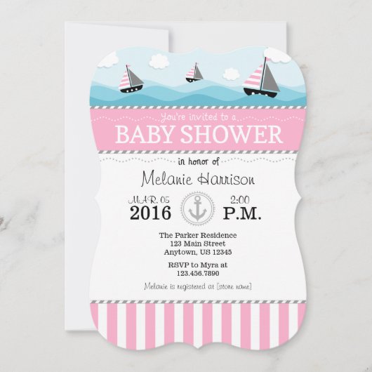 Uitnodiging tot roze blauwe Baby shower (Voorkant)
