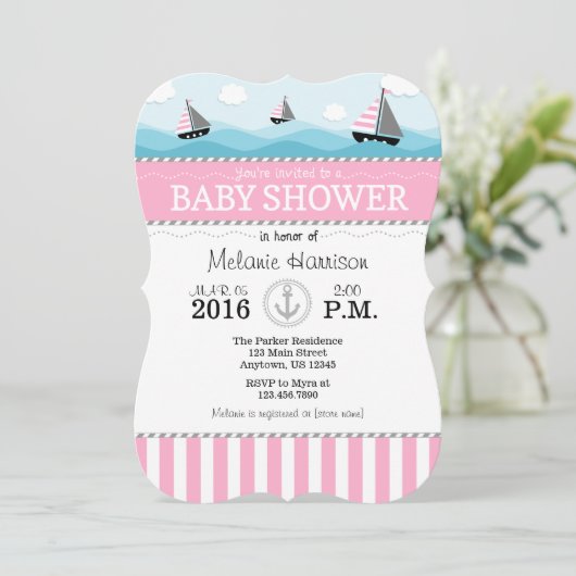 Uitnodiging tot roze blauwe Baby shower (Staand voorkant)