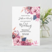 Uitnodiging tot roze blauwe Floral bruiloft (Staand voorkant)