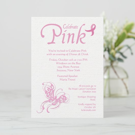 Uitnodiging tot roze borstkanker vieren (Staand voorkant)