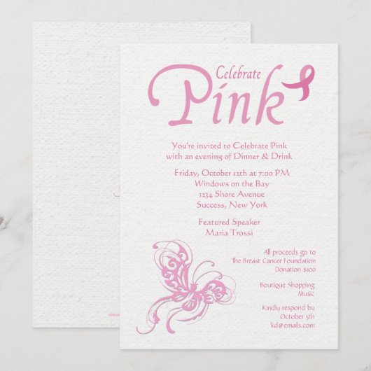 Uitnodiging tot roze borstkanker vieren (Voorkant / Achterkant)