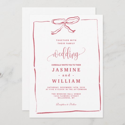 Uitnodiging tot roze bruiloft (Voorkant / Achterkant)