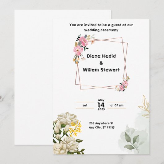 Uitnodiging tot roze bruiloft (Voorkant / Achterkant)