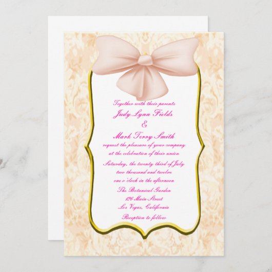 Uitnodiging tot roze bruiloft (Voorkant / Achterkant)