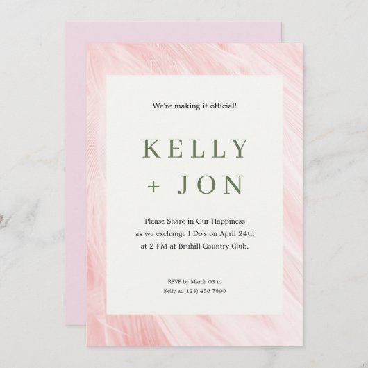 Uitnodiging tot roze bruiloft met zeegrens (Voorkant / Achterkant)