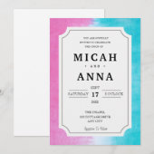 Uitnodiging tot roze en blauwe bruiloft (Voorkant / Achterkant)