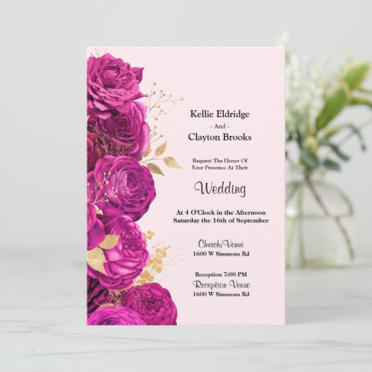 Uitnodiging tot roze en goudbloeding (Staand voorkant)