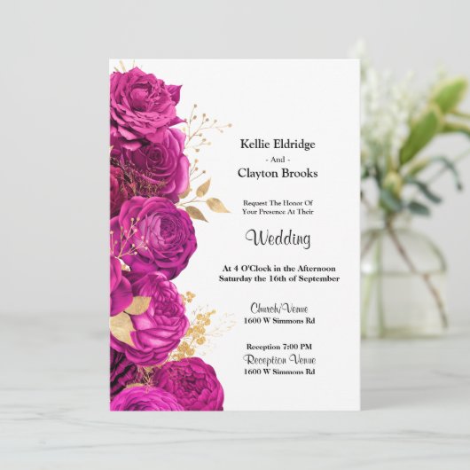 Uitnodiging tot roze en goudbloeding (Staand voorkant)