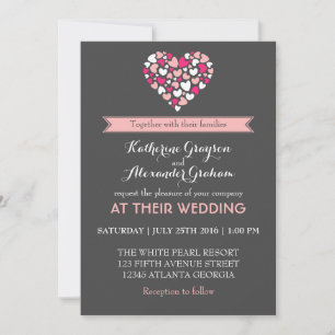 Uitnodiging tot roze en grijze liefde en harthuwel