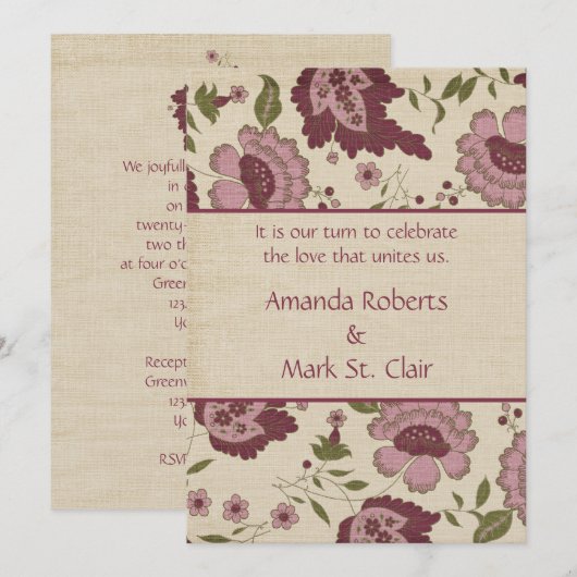 Uitnodiging tot roze en tan Wedding (Voorkant / Achterkant)