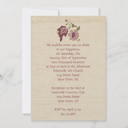 Uitnodiging tot roze en tan Wedding (Achterkant)