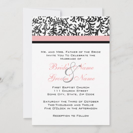 Uitnodiging tot roze en zwarte bruiloft (Voorkant)