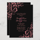 Uitnodiging tot roze en zwarte bruiloft (Voorkant / Achterkant)