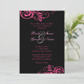 Uitnodiging tot roze en zwarte bruiloft (Staand voorkant)