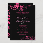 Uitnodiging tot roze en zwarte bruiloft (Voorkant / Achterkant)