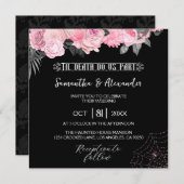 Uitnodiging tot roze en zwarte gothische bruiloft (Voorkant / Achterkant)