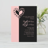 Uitnodiging tot roze en zwarte hedendaagse bruilof (Staand voorkant)