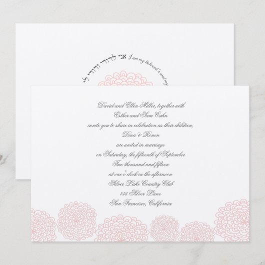 Uitnodiging tot roze grijze bruiloft (Voorkant / Achterkant)