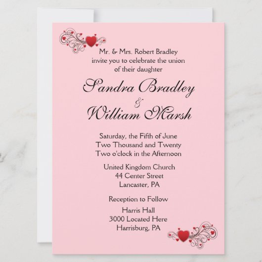 Uitnodiging tot roze harten (Voorkant)