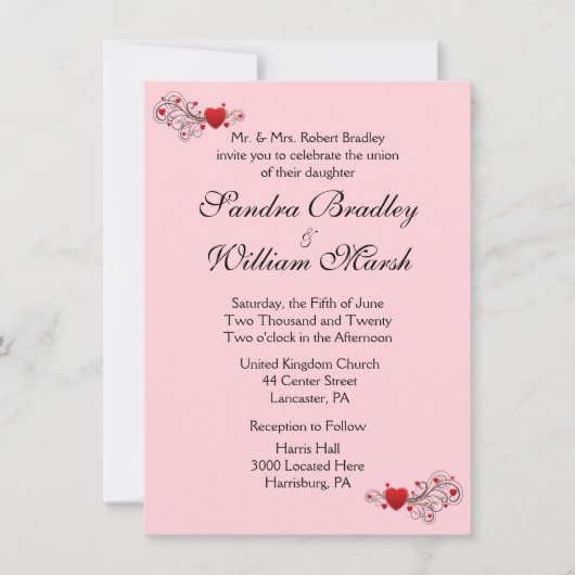 Uitnodiging tot roze harten (Voorkant)