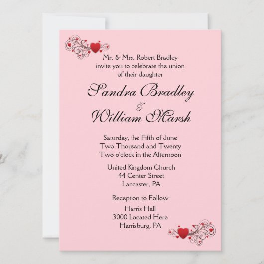 Uitnodiging tot roze harten (Voorkant)