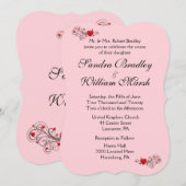 Uitnodiging tot roze harten (Voorkant / Achterkant)