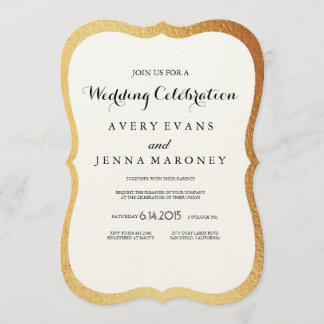 Uitnodiging tot Rustic Gold Foil Border Weddensch