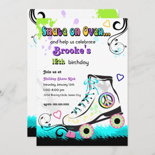 Uitnodiging tot Schaats met heupen en kleurrijke r (Voorkant / Achterkant)