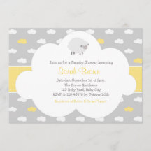 Uitnodiging tot schapen en wolken (grijs geel)