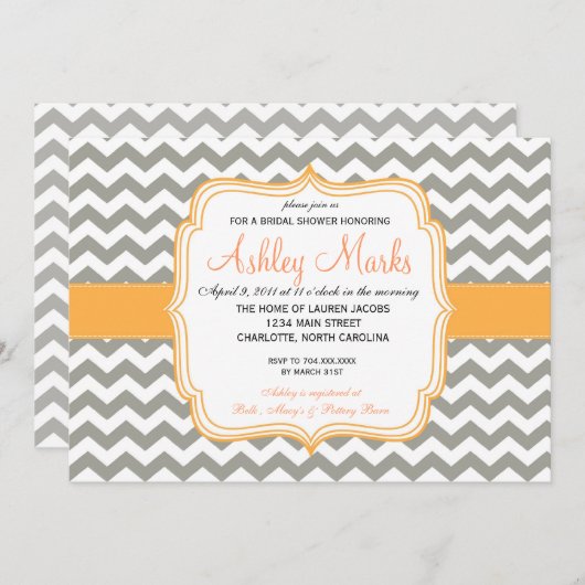 Uitnodiging tot Sinaasappel en Gray Chevron (Voorkant / Achterkant)