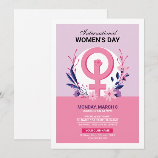 Uitnodiging tot Sjabloon voor Vrouwendag (Voorkant / Achterkant)