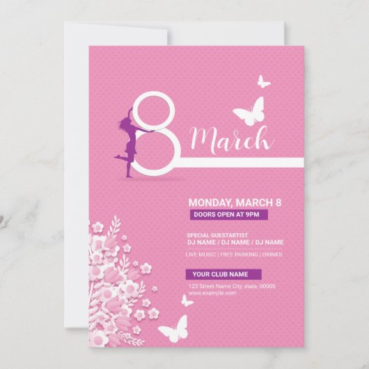 Uitnodiging tot Sjabloon voor Vrouwendag (Voorkant)